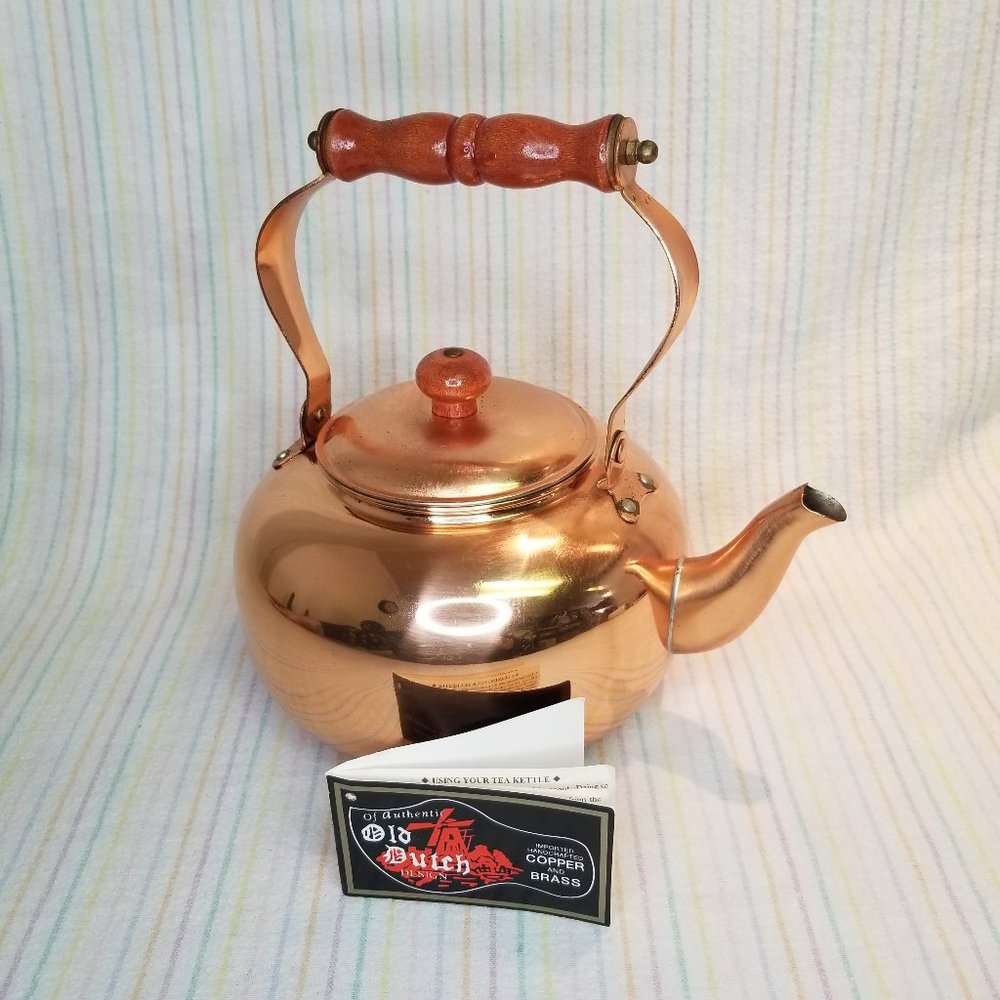 Vintage ? Old Dutch Solid Copper Tea Kettle Wood Handle Brass Made in Korea